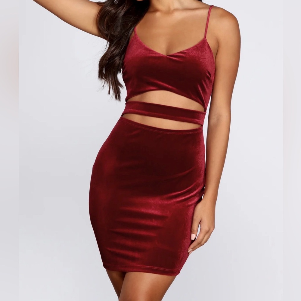Windsor Burgundy Velvet Cutout Dress